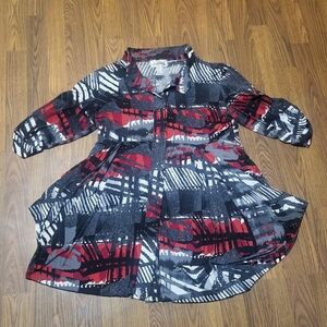 Joseph Ribkoff Women’s 14 Abstract Print Tunic Top Red Black White A16